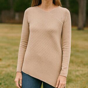 Griffen 100% Cashmere Asymmetric Hem Pullover Sweater Beige Size M NWOT
